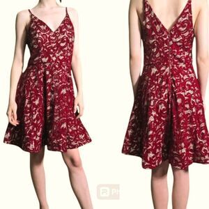 NWT My Michelle Size 15 Red Lace Sequin Formal A-Line Mini Dress Tan Underlay